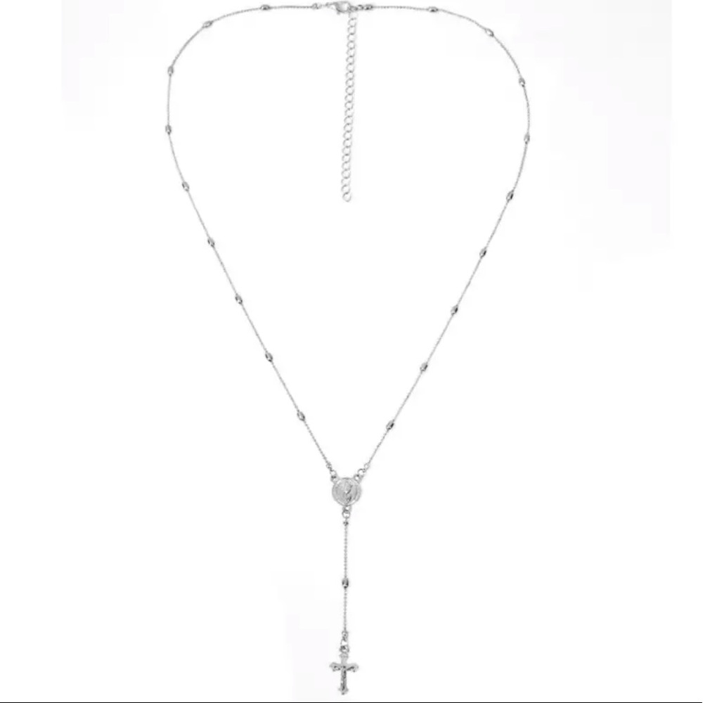 NWT Silver Cross Beaded Necklace - Picture 7 of 7